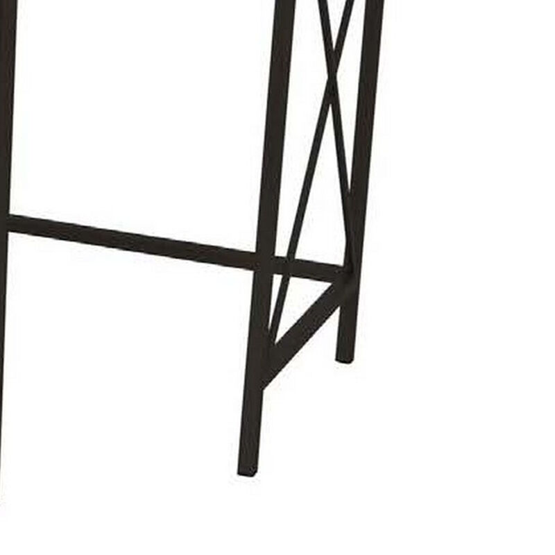 Zoe Plant Stand Table Set of 3, Metal, Rectangular Marble Top, Black Metal - Benzara