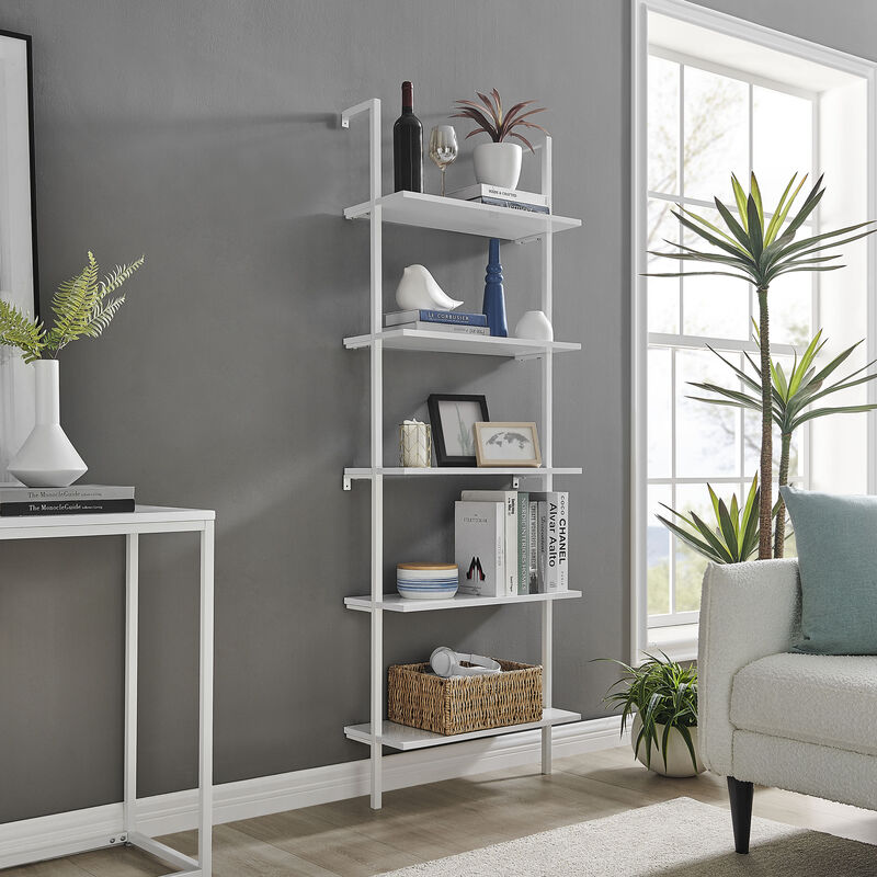 Everett 5-Tier Open Display Stand Wall Mount Modern Metal Frame Ladder Shelf
