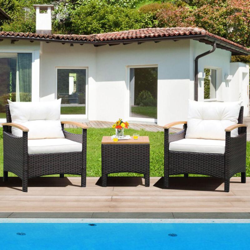 Hivvago 3 Pieces Patio Rattan Furniture Set with Removable Cushions