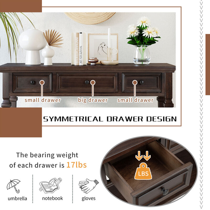 Classic Retro Style Console Table With Three Top Drawers And Open Style Bottom Shelf
