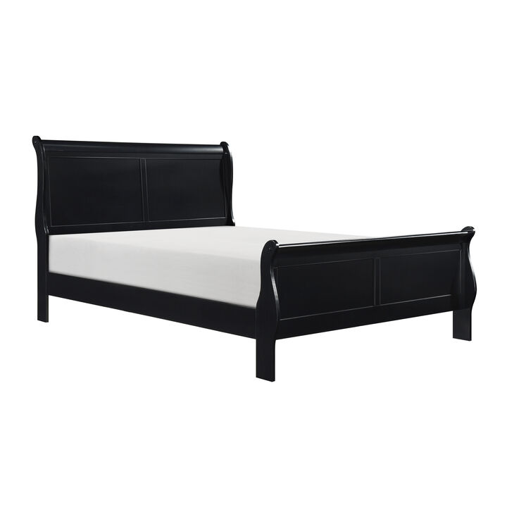 Black Finish Louis Philippe Style 1 Piece Queen Size Sleigh Bed Traditional Design Furniture