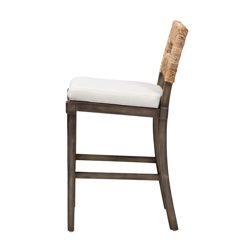 Bali & Pari Porsha Modern Dark Brown Finished Mahogany Wood and Natural Counter Stool