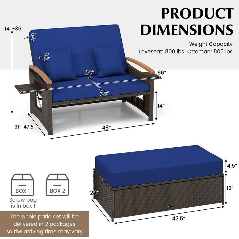 Outdoor Wicker Daybed with Folding Panels and Storage Ottoman