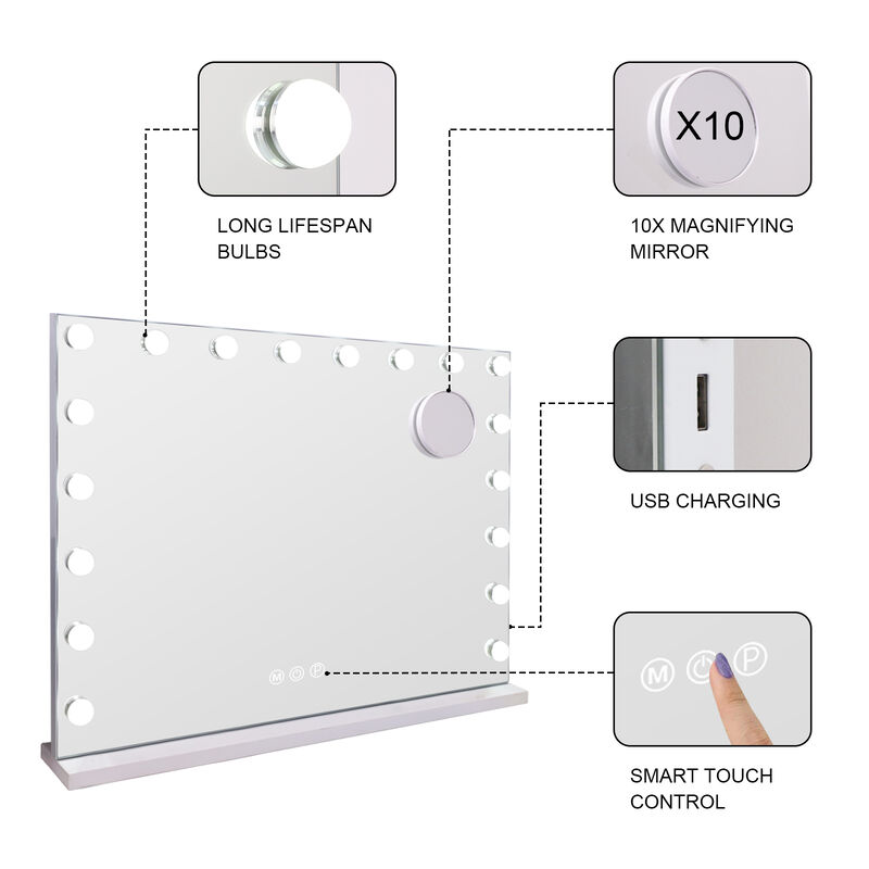32''*23'' Hollywood Makeup Vanity Mirror 18 LED Bulbs Wall Mount USB PortWhite
