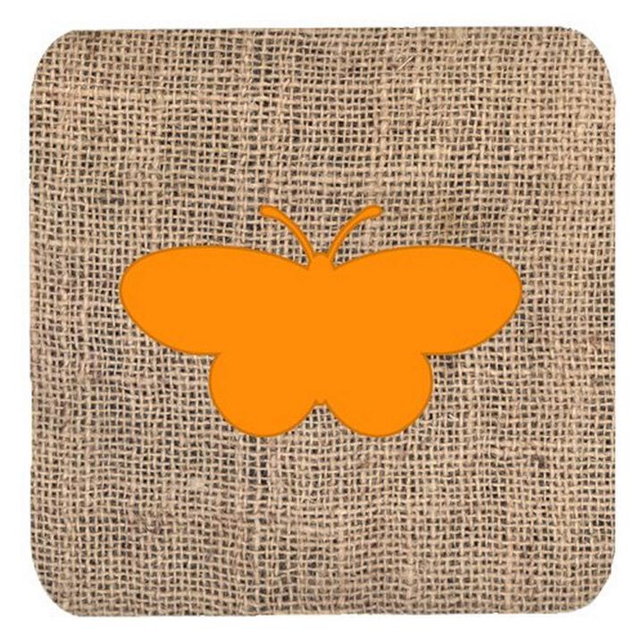 Caroline's Treasures BB1051-BL-OR-FC Butterfly Burlap and Orange Foam Coasters (Set of 4), 3.5 H x 3.5 W, Multicolor