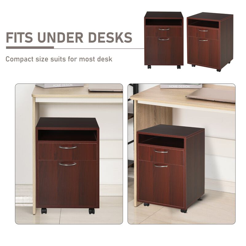 Brown Rolling File Cabinet: Mobile Printer Stand with Drawer for Office