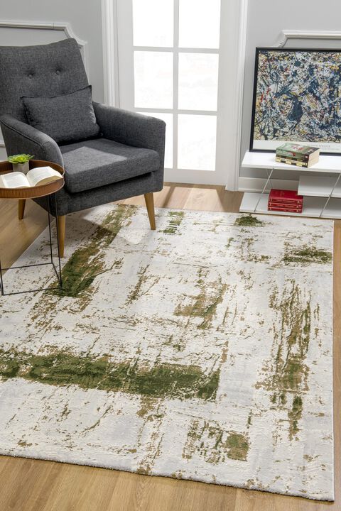 Vogue Contemporary Abstract Green Beige Indoor Area Rug