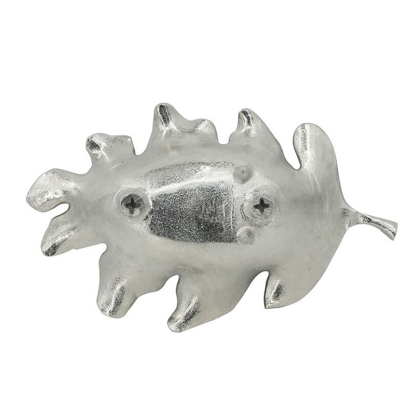 22 Inch Modern Decorative Tray, Oak Leaf Design Striking Silver Metal Frame-Benzara