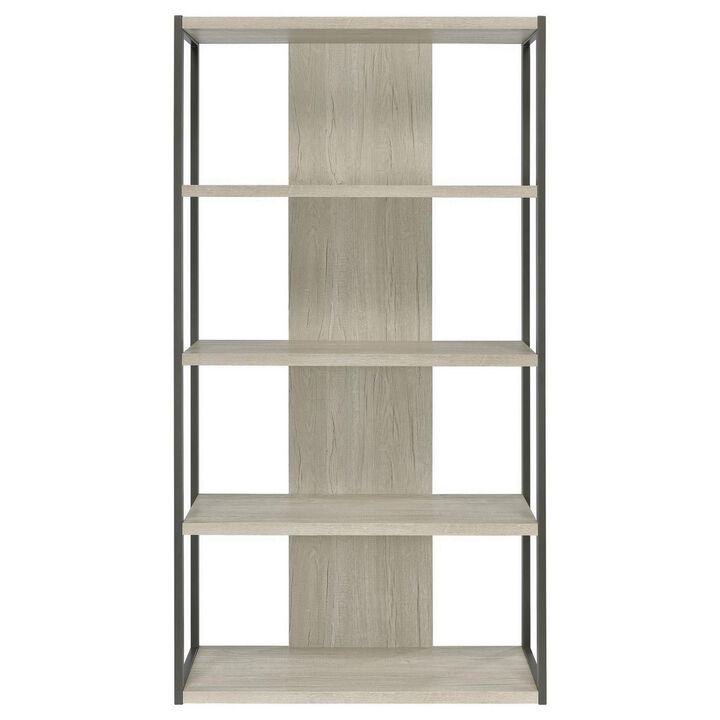 Dela 72 Inch Freestanding Bookcase, 4 Wooden Shelves, Whitewashed Gray-Benzara