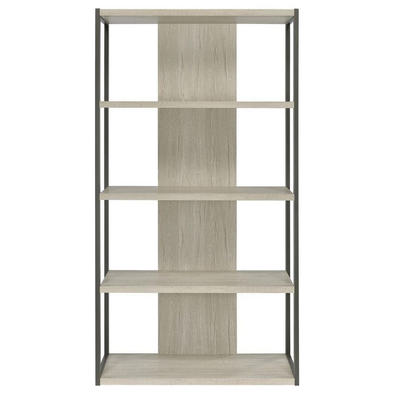 Dela 72 Inch Freestanding Bookcase, 4 Wooden Shelves, Whitewashed Gray-Benzara
