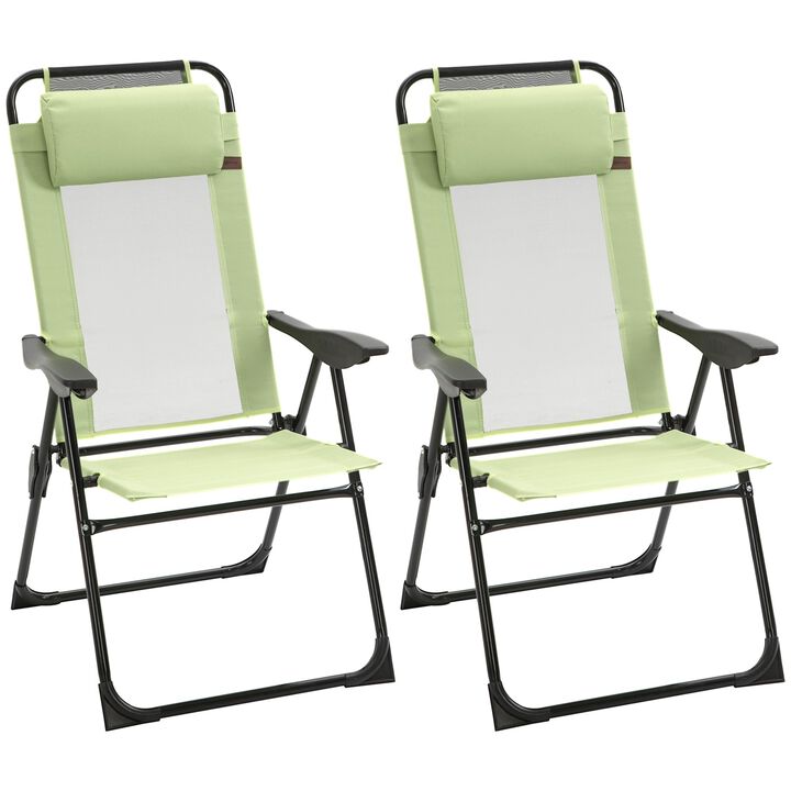 Green Patio Loungers: Set of 2 Folding Recliners with Adjustable Back