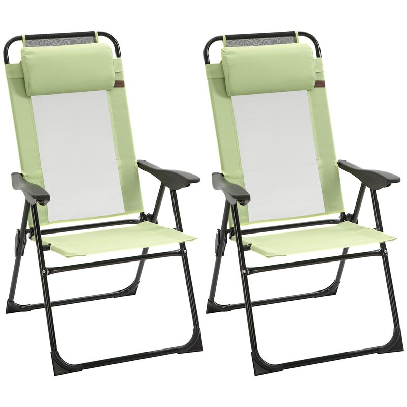 Green Patio Loungers: Set of 2 Folding Recliners with Adjustable Back