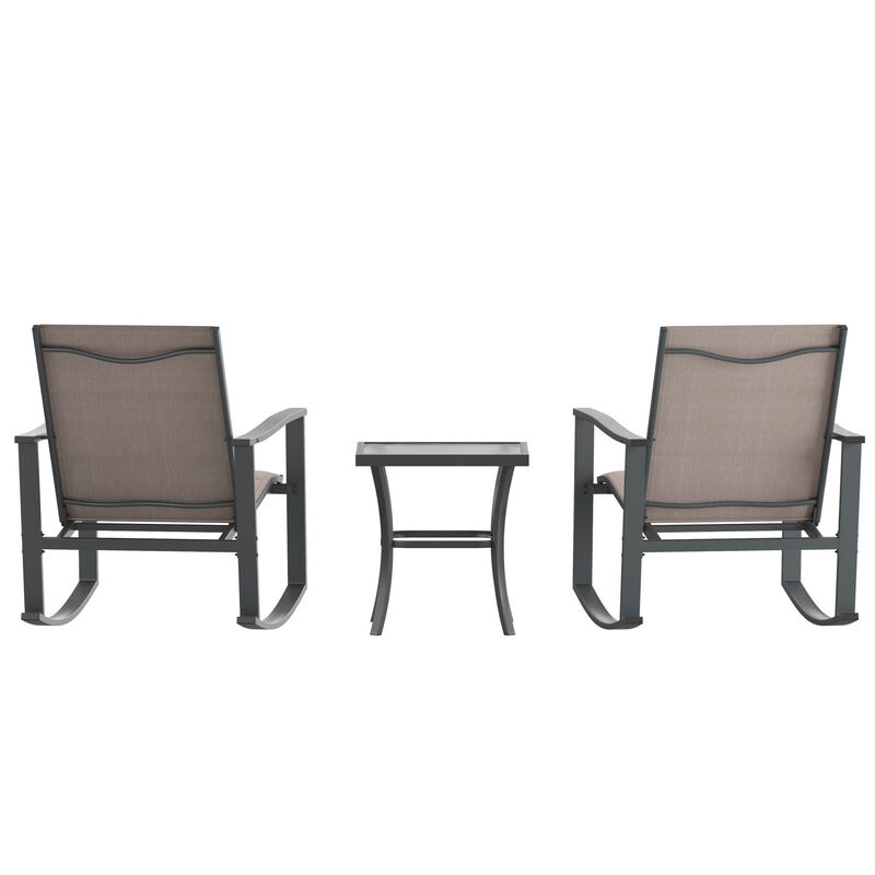 Flash Furniture Brazos 3 Piece Outdoor Rocking Chair Bistro Set with Flex Comfort Material and Steel Framed Glass Top Table
