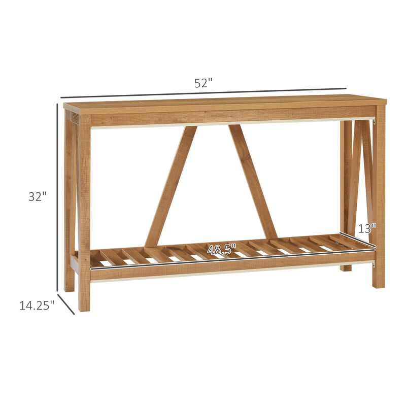 Brown Rustic Console: Farmhouse Table with Storage for Living Room