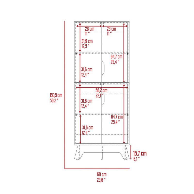 Pamplona Double Kitchen Pantry, Double Door, Four Legs, Four Shelves - Light Oak White