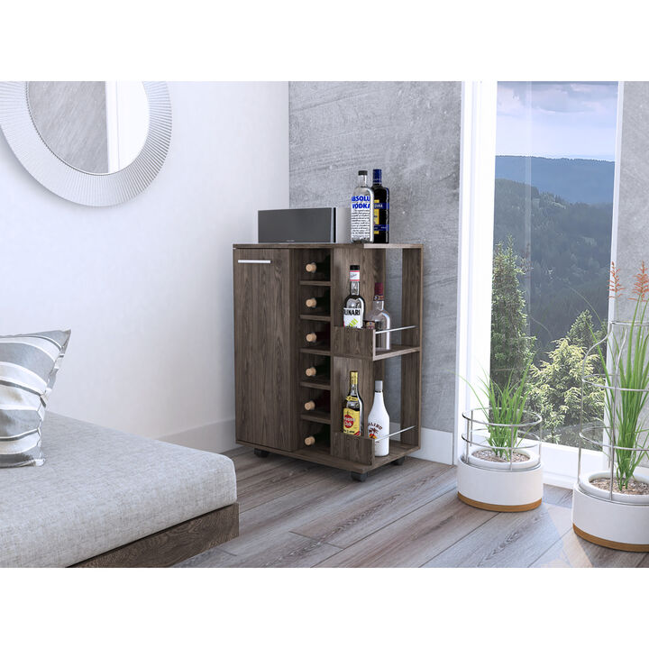 Bartlet 2-Shelf 6-Bottle Bar Cart With Division Dark Walnut