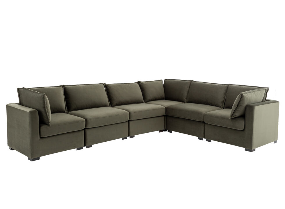 Bennett 6 Piece Flange Seam Modular Sofa  - Olive Green Velvet