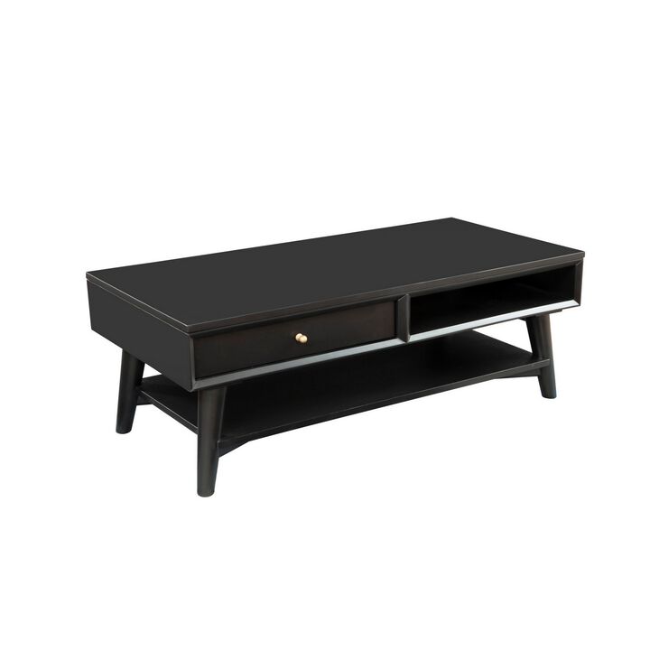 Coffee Table with 1 Drawer and Open Shelf, Black-Benzara