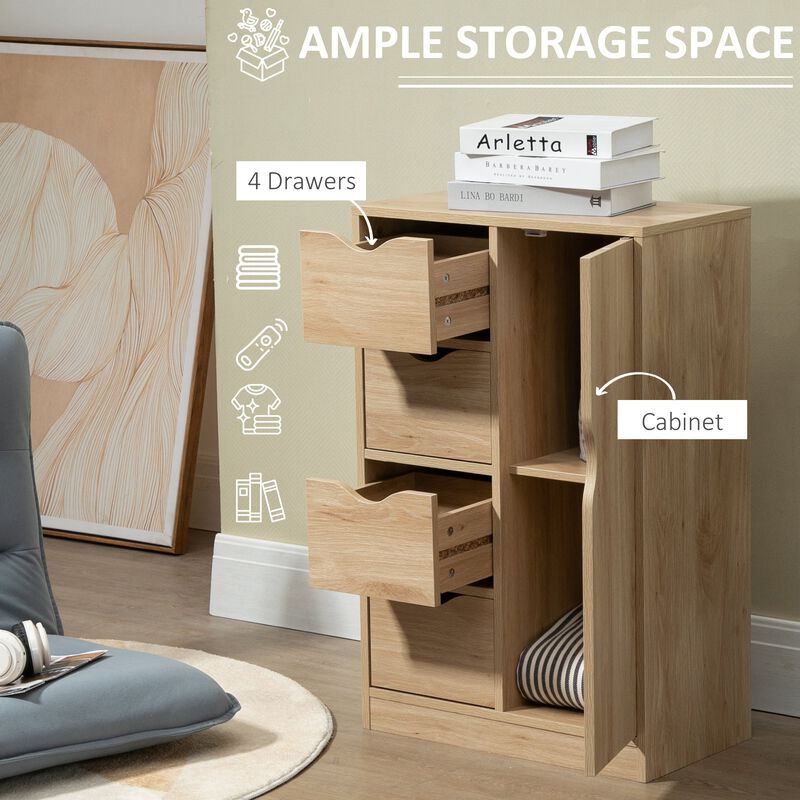 Oak Bathroom Storage: Freestanding Cabinet with 4 Drawers