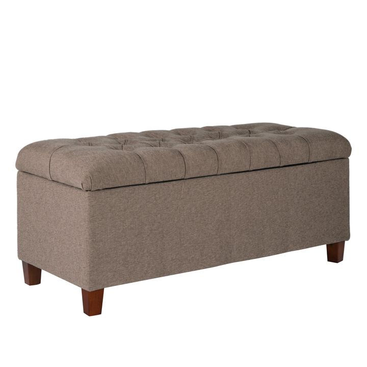 Textured Fabric Upholstered Tufted Wooden Bench With Hinged Storage, Brown - Benzara