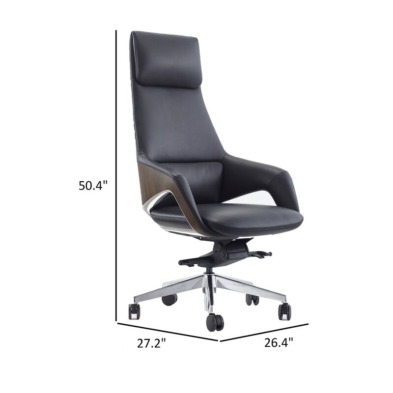 Akon Office Recliner Chair, Adjustable Height,Swivel, Lux Black Leather - Benzara