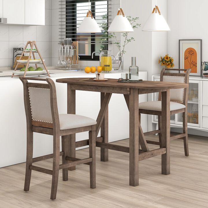 MONDAWE 3-Piece Wood Counter Height Drop Leaf  Dining Table Set with 2 Upholstered Dining Chairs for Small Place,Dinging Room