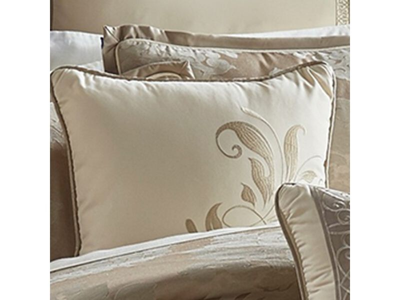 9 Piece Queen Polyester Comforter Set with Damask Print, Cream and Gold - Benzara