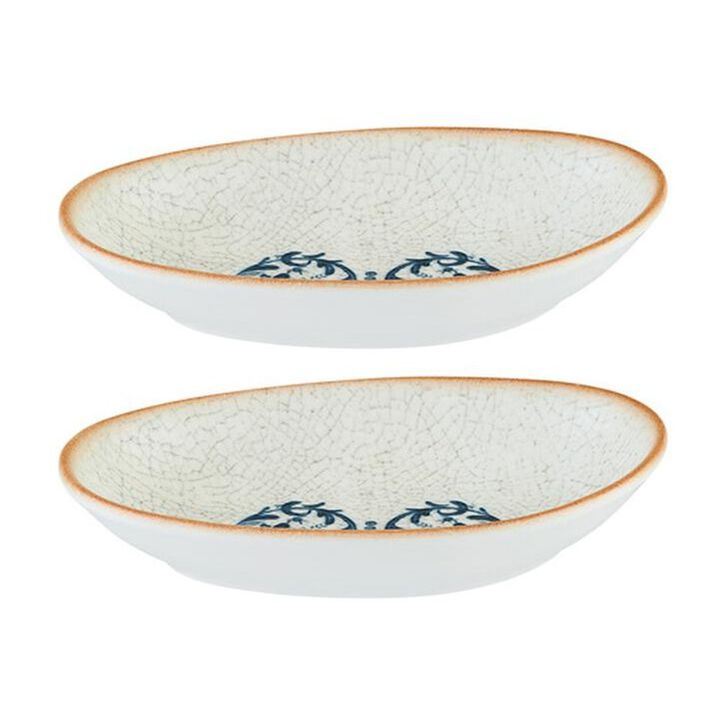 Viento 6" x 4" x h:1" Organic Decorated Porcelain Platter (Set of 2)