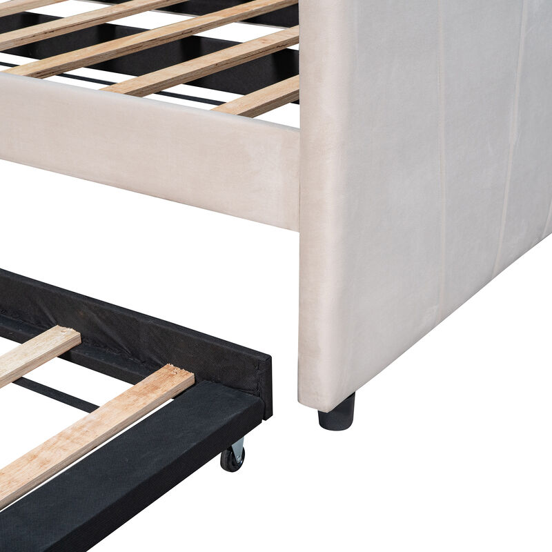 Merax Upholstered Daybed Sofa Bed Twin Size With Trundle Bed and Wood Slat