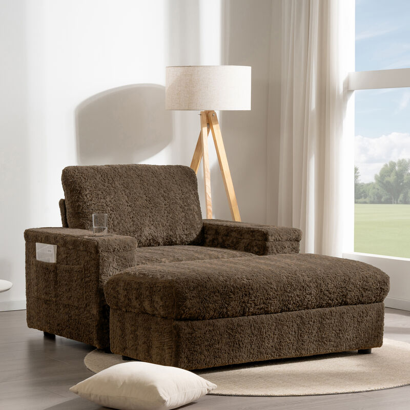 Merax Upholstered Sofa Chair with Storage Ottoman and Armrests