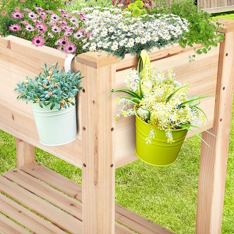 Hivvago Solid Wood 2 Tier Raised Garden Bed Planter Bed with Bottom Storage Shelf
