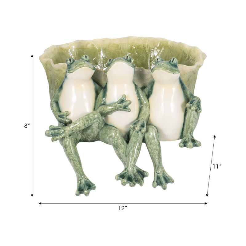 12" Three Sitting Frogs Planter