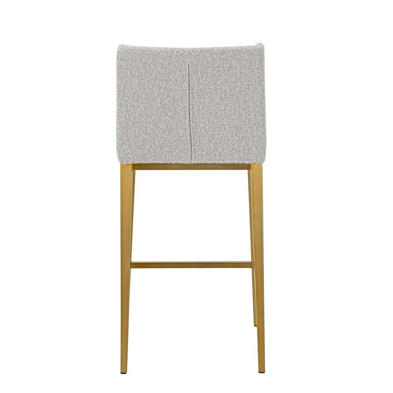 Cid Kinn Counter Stool Chair Set of 2, Light Gray Polyester, Brass Steel - Benzara