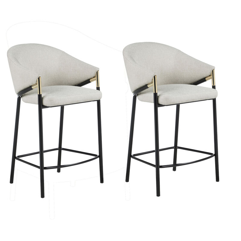 Fil 27 Inch Counter Height Stools, Set of 2, Padded Curved Back, Beige Linen-Benzara