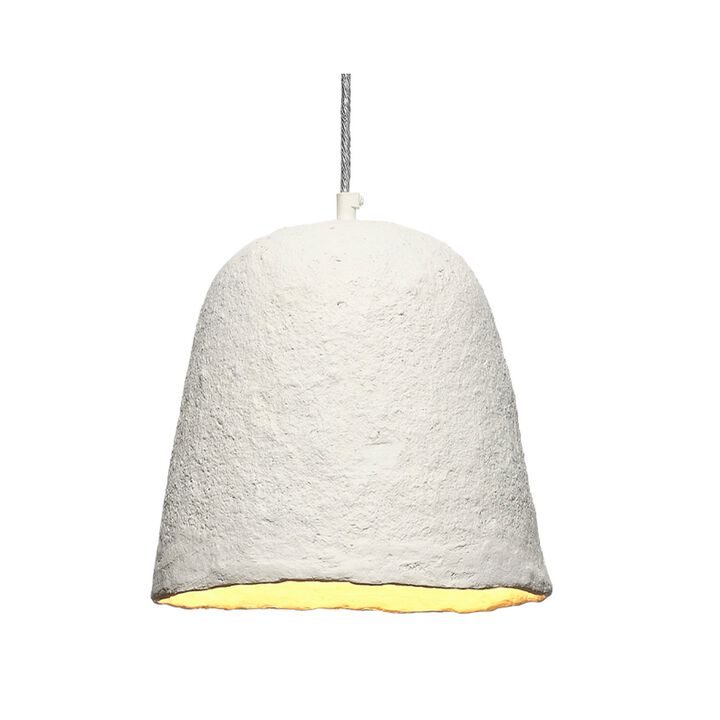 Zoe 96 Inch Pendant Chandelier, Modern Bell Shape Paper Mache, Beige - Benzara