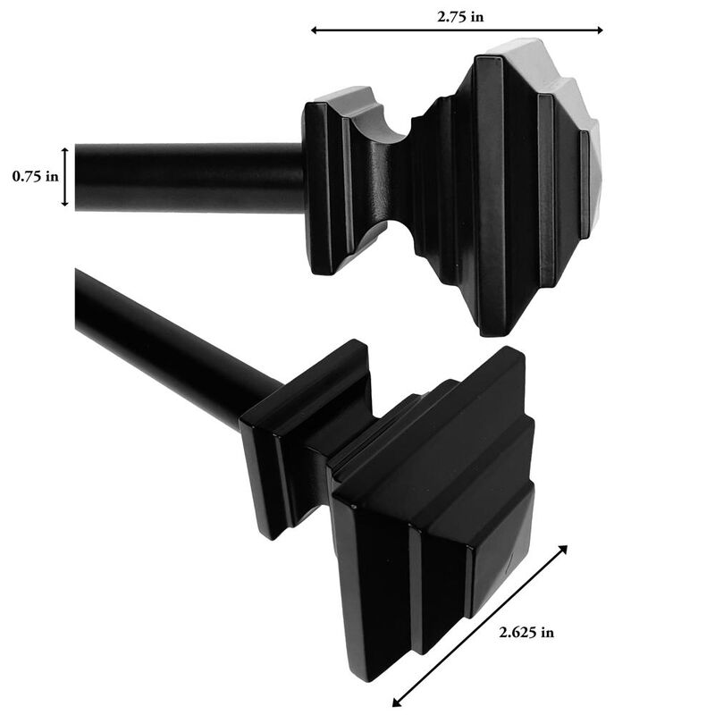 Versailles Industria Stacked Steel Heavy Duty Curtain Rods for Windows Set 72" - 144" Black