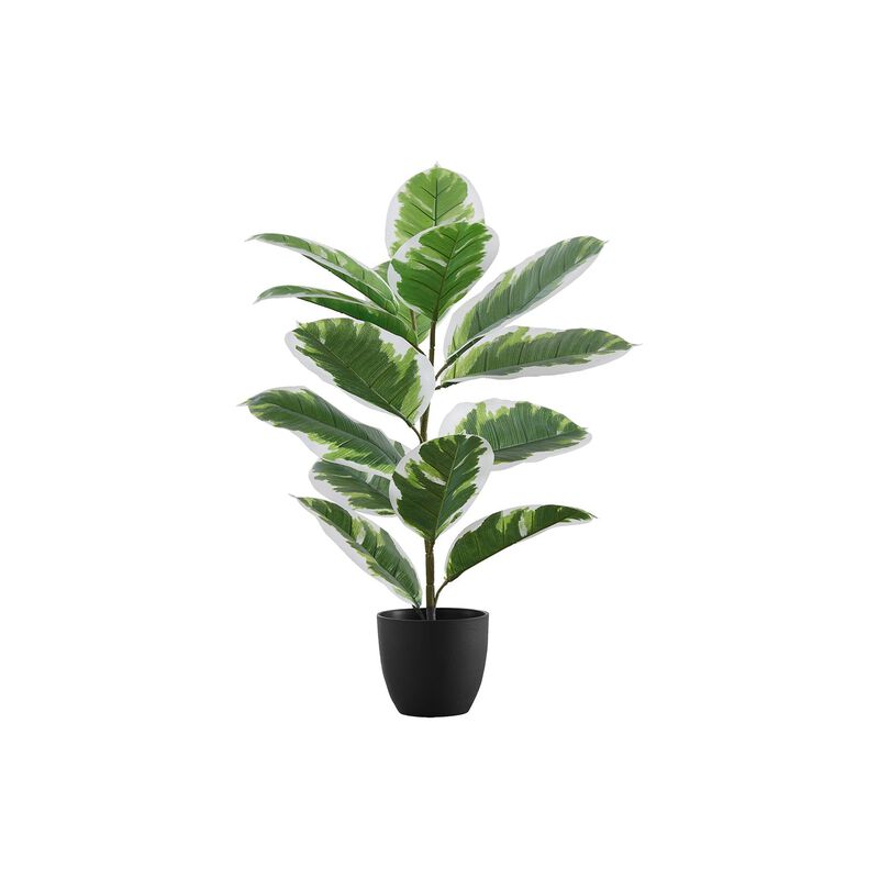 Monarch Specialties I 9572 - Artificial Plant, 27" Tall, Rubber, Indoor, Faux, Fake, Table, Greenery, Potted, Real Touch, Decorative, Green Leaves, Black Pot
