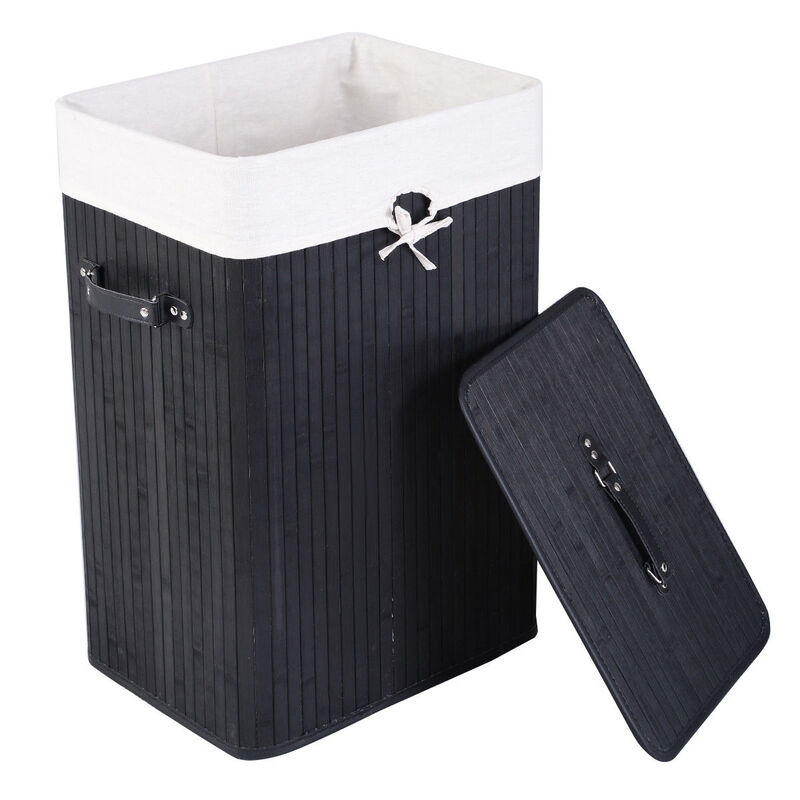 Rectangle Bamboo Hamper Laundry Basket Washing Cloth Bin Storage Bag Lid 3 color