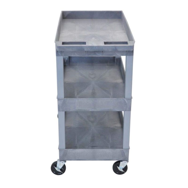 Luxor High Capacity 3 Tub Shelves Cart in Gray