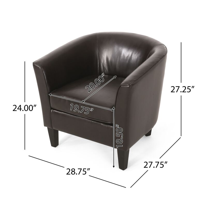Accent Club Chair, Curved Round Back, Birch Wood, Rich Brown Faux Leather