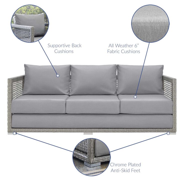 Aura Outdoor Patio Sofa - Synthetic Gray Wicker Rattan, Aluminum Frame, All-Weather Cushions, Comfortable & Stylish - Perfect for Outdoor Spaces