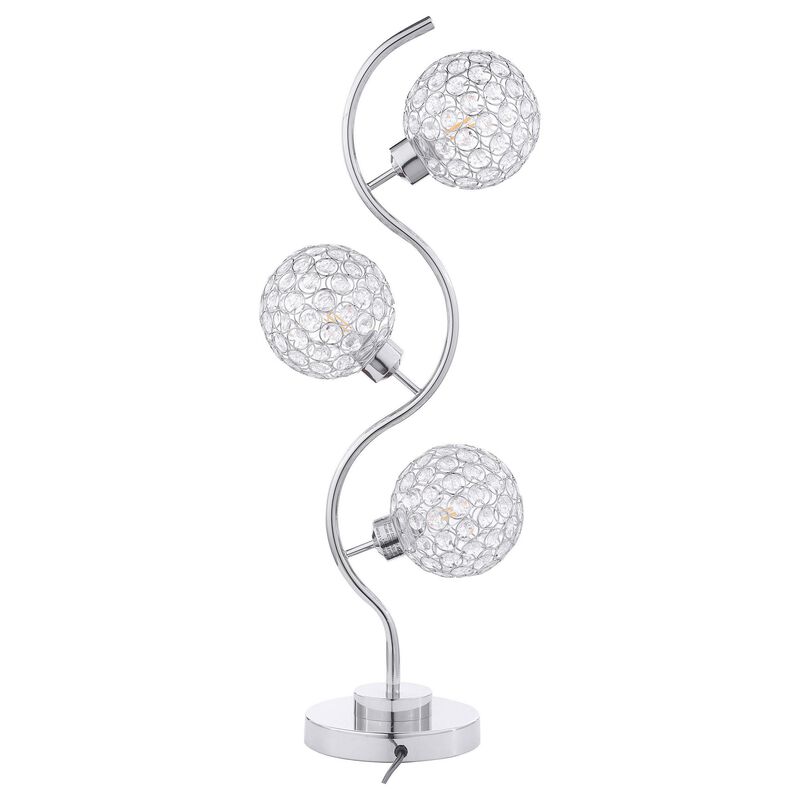 Berly Table Lamp with Crystal Balls and Touch Button, Silver Metal - Benzara