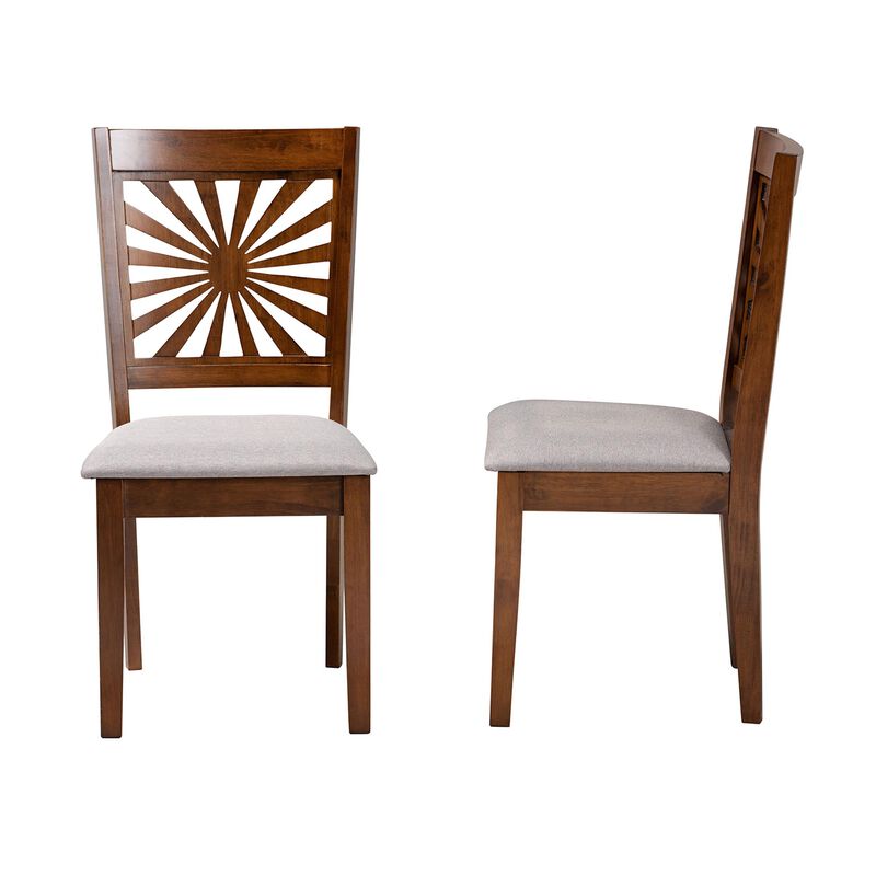 Baxton Studio Olympia Grey Fabric and Walnut Brown Finished Wood 2-Piece Dining Chair Set