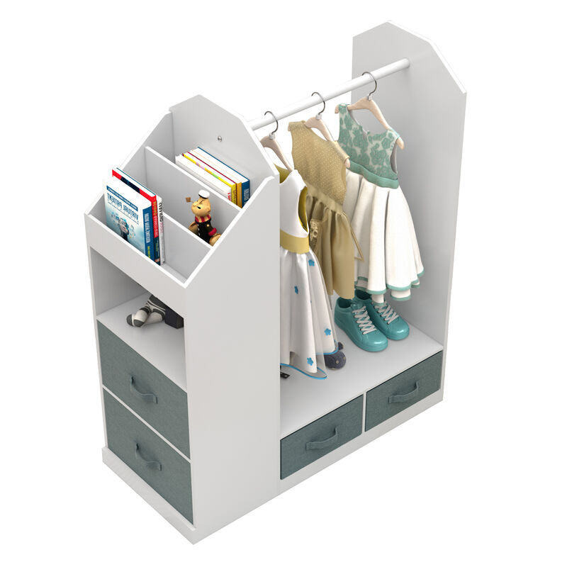 Kids' Open Wardrobe with Mirror Freestanding Hanging Armoire Closet for Clothes & Storage