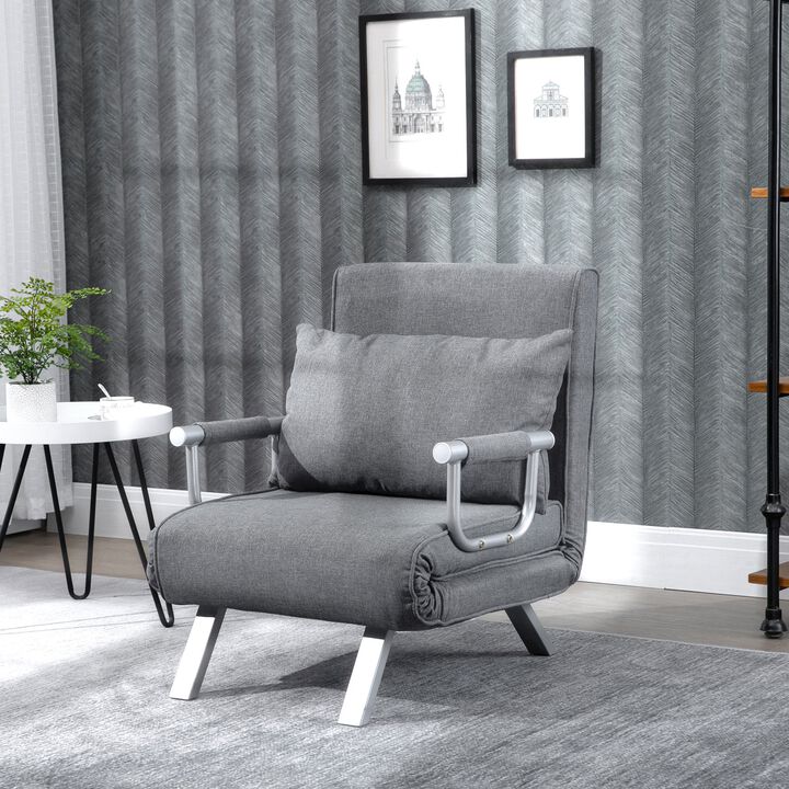 Light Grey Lounger: 5-Position Folding Convertible Sofa Bed