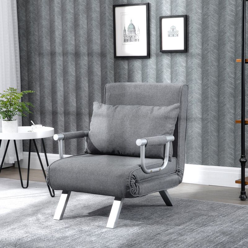Light Grey Lounger: 5-Position Folding Convertible Sofa Bed