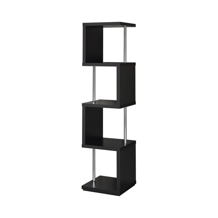 Well made Four Tier Wood And Metal Bookcase, Black-Benzara