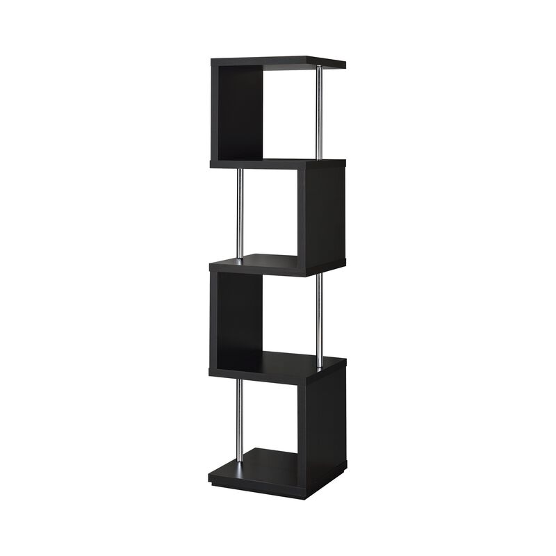 Well made Four Tier Wood And Metal Bookcase, Black-Benzara
