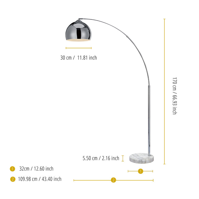 Teamson Home - Arquer Arc Floor Lamp With Chrome Finished Shade And White Marble Base