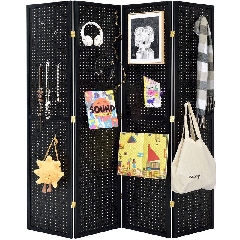Legacy Decor 4 Panels Room Divider Folding Screen Pegboard Insert